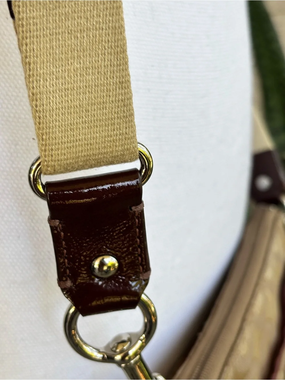 Coach Madison Op Art Signature Jacquard Swingpack Crossbody Beige Brown